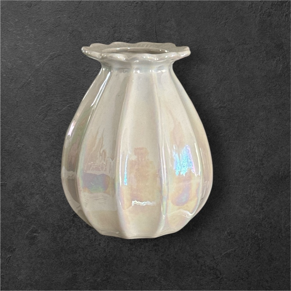 Iridescent White Flower Vase Home Decor